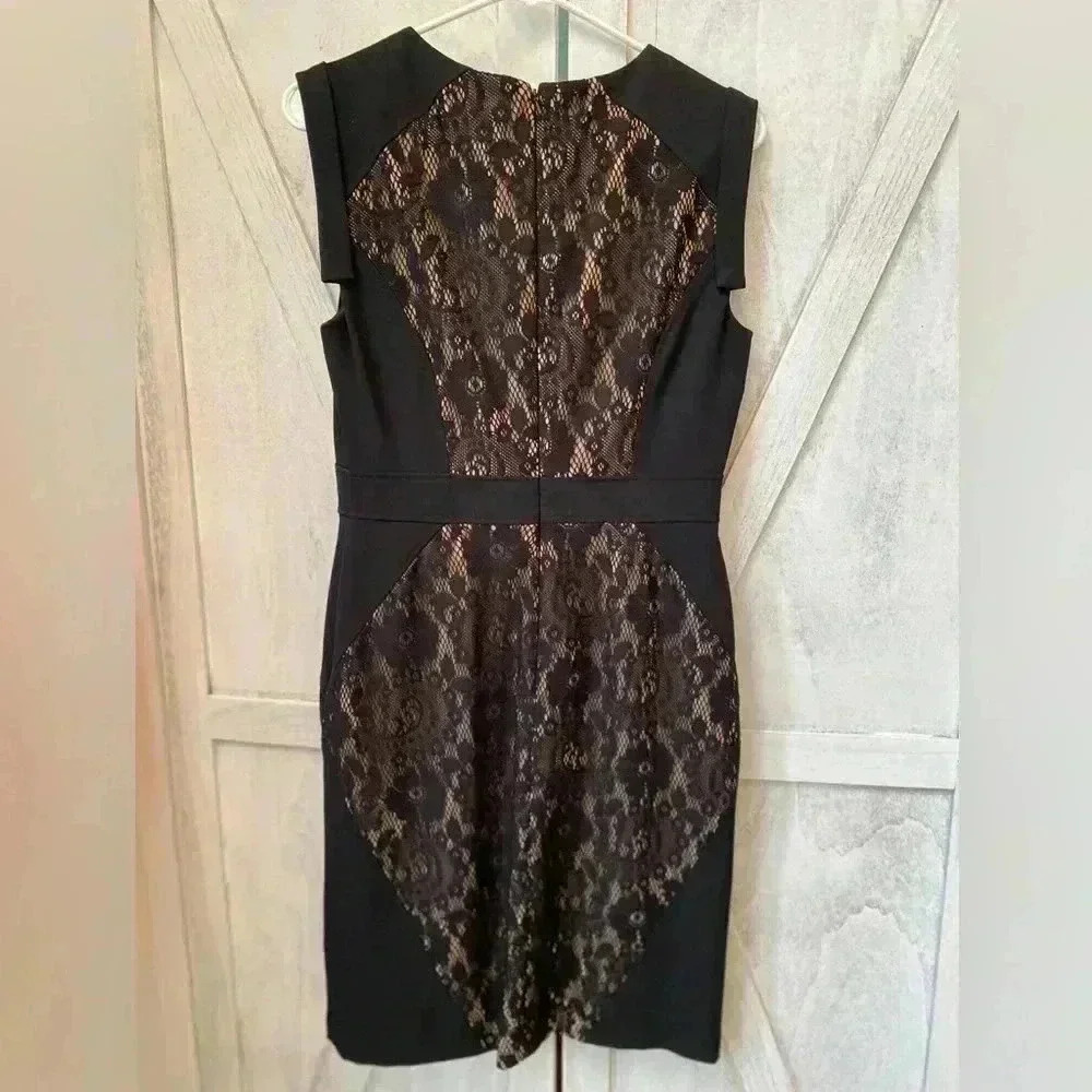 Adrianna Papell Sheath Lace Dress Women’s Size 8 Black Sleeveless Zipper Back